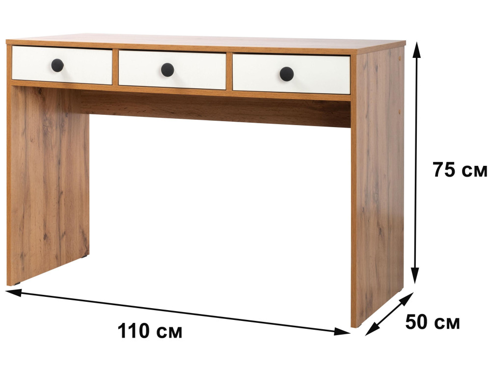 Компьютерный стол Николетта 3 ящика белое тиснение / дуб вотан